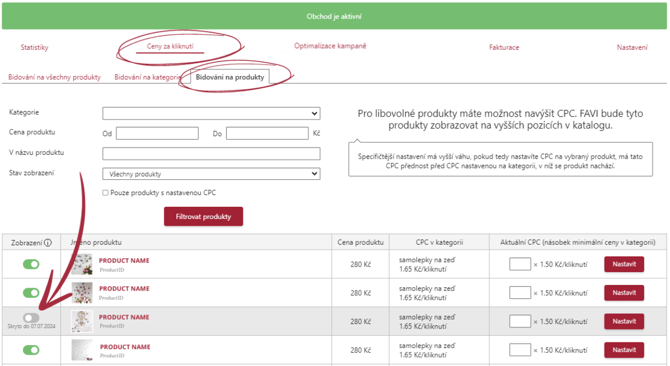 VYPÍNÁNÍ PRODUKTŮ CZ